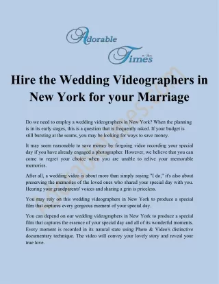 Hire wedding videographers in New York| Adorable Times