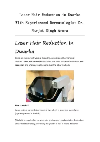 Laser Hair Reduction in Dwarka With Experienced Dermatologist Dr. Navjot Singh Arora