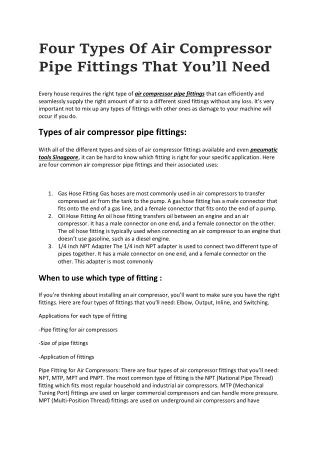 Four Types Of Air Compressor Pipe Fittings That You’ll Need