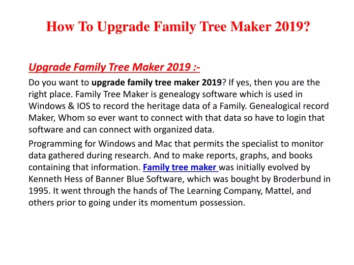 how to upgrade family tree maker 2019