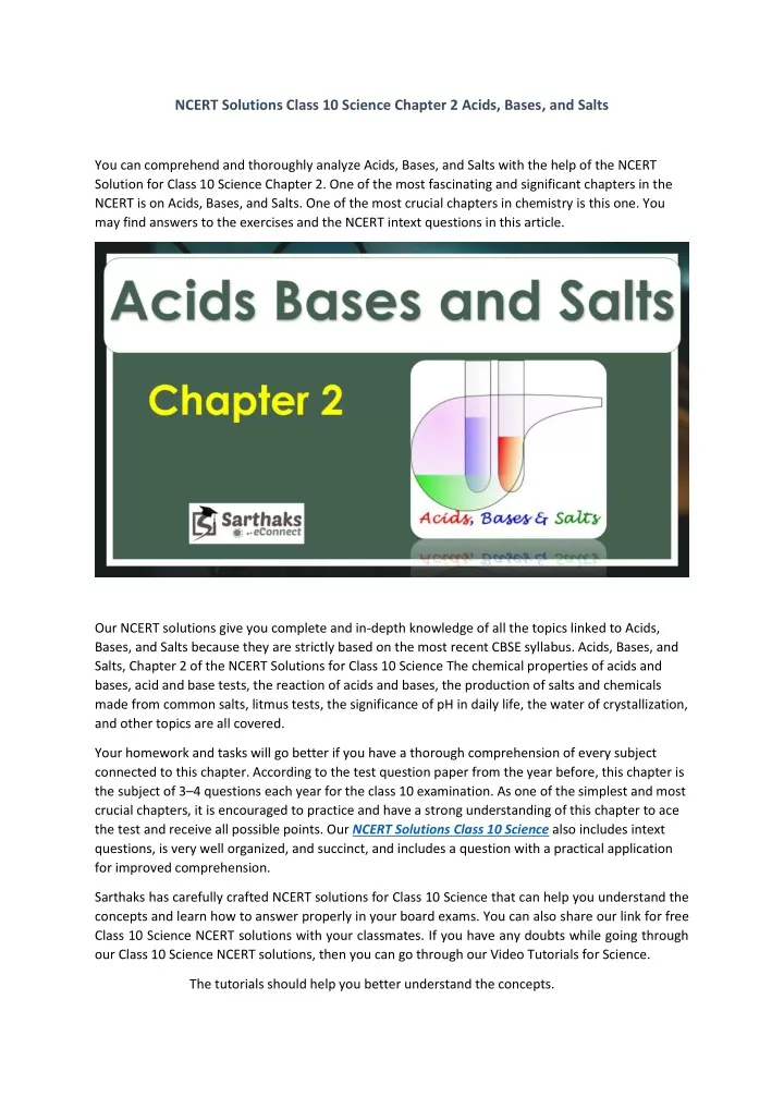 Ppt - Ncert Solutions Class 10 Science Chapter 2 Acids, Bases, And 