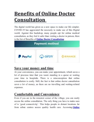 Benefits of Online Doctor Consultation