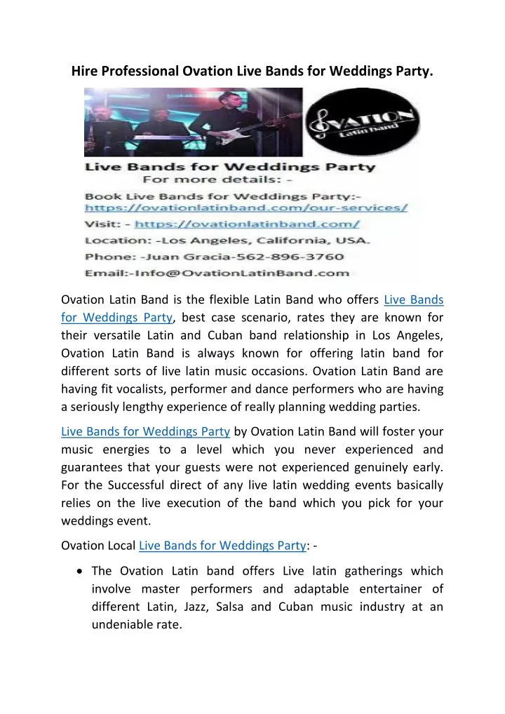 hire professional ovation live bands for weddings