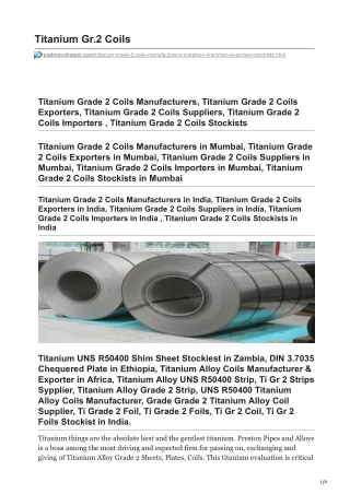 Titanium Grade 2 Coils Stockists In India
