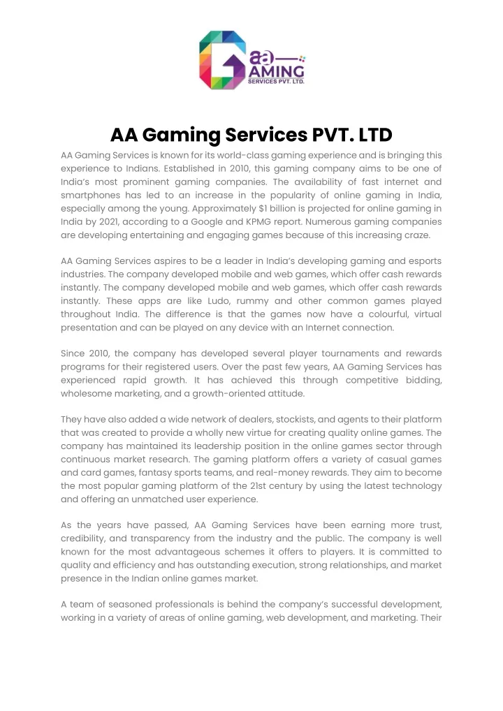 aa gaming services pvt ltd aa gaming services