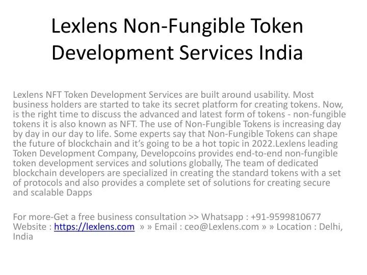 lexlens non fungible token development services india