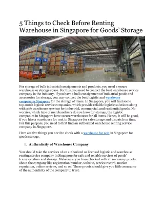 5 Things to Check Before Renting Warehouse in Singapore for Goods’ Storage