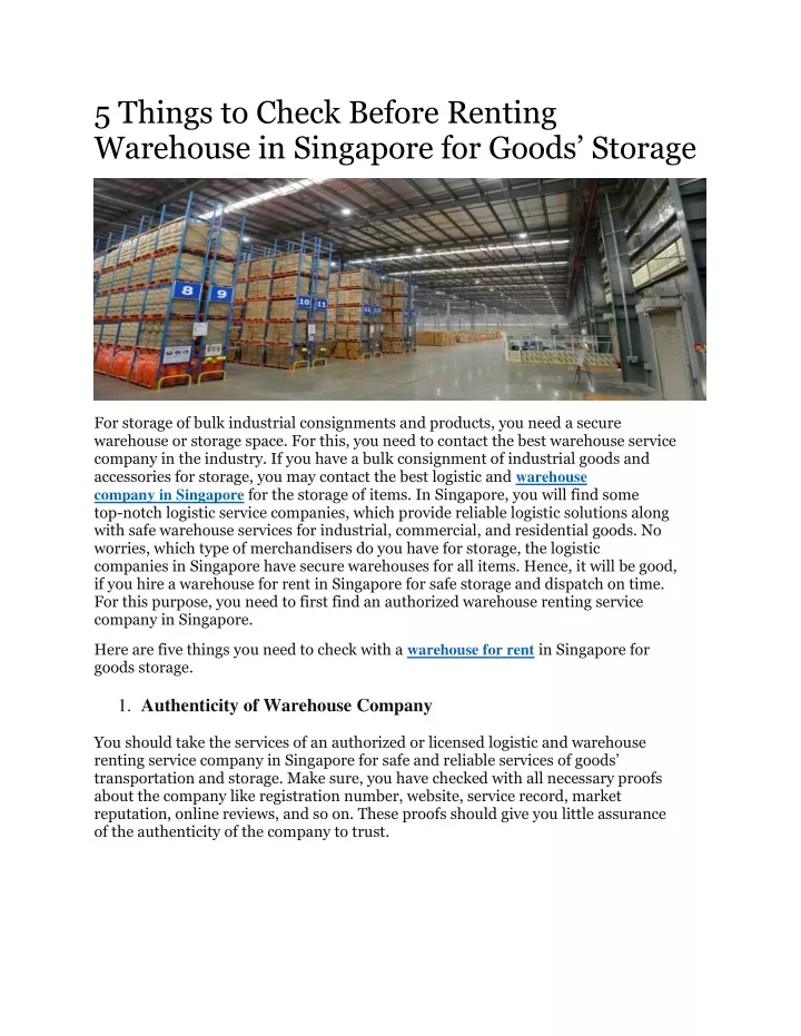 5 things to check before renting warehouse