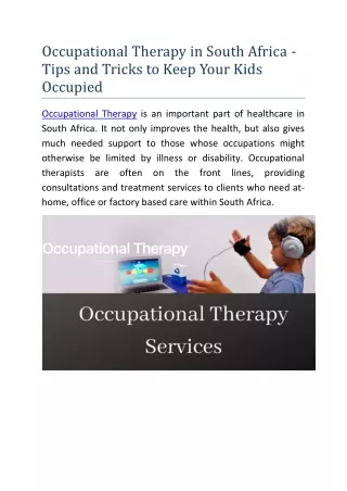 Occupational Therapy in South Africa - Tips and Tricks to Keep Your Kids Occupied
