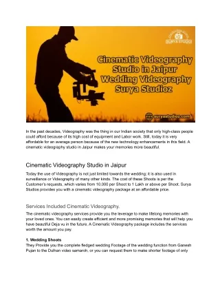 Cinematic Videography Studio in Jaipur – Surya Studioz
