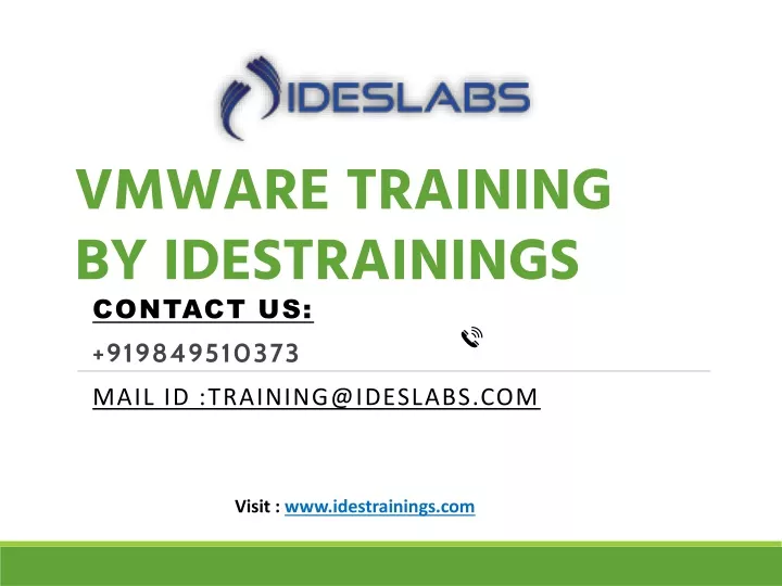 contact us 91 9849510373 mail id training@ideslabs com