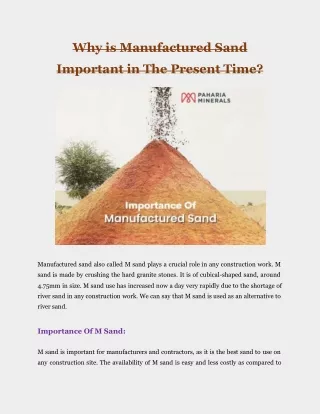 Why Is Manufactured Sand Important In The Present Time?