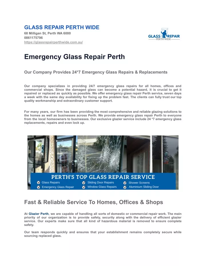 glass repair perth wide 68 milligan st perth