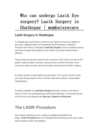 Who can undergo Lasik Eye surgery? Lasik Surgery in Ghatkopar | mumbaieyecare
