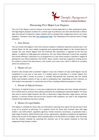 discussing five major law degrees