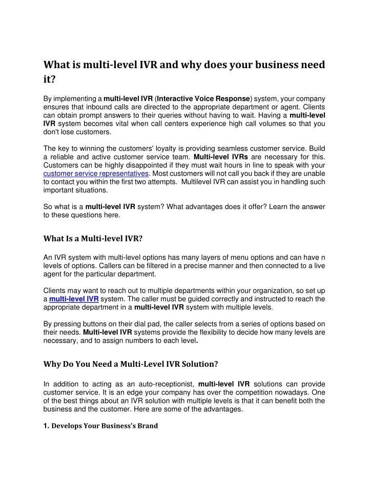what is multi level ivr and why does your