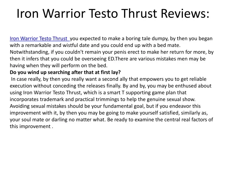 iron warrior testo thrust reviews