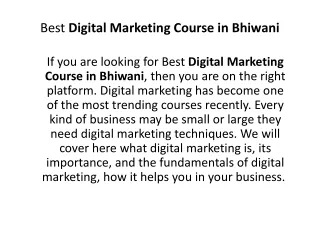Best Digital Marketing Course in Bhiwani