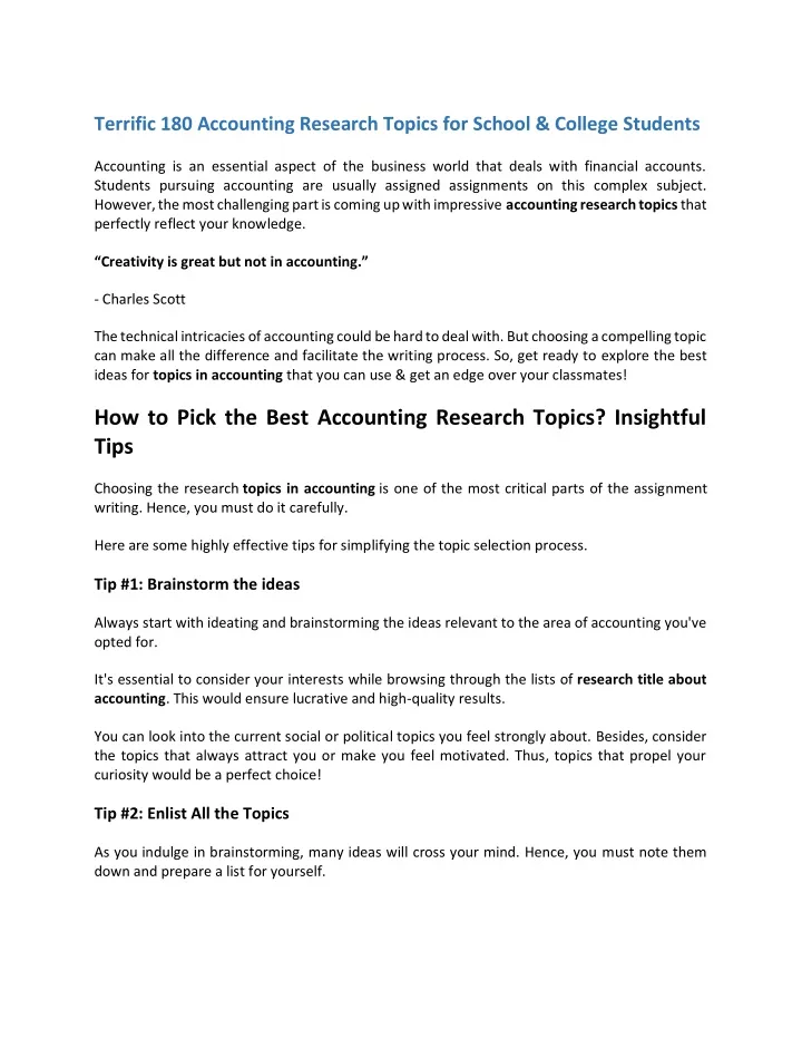 terrific 180 accounting research topics