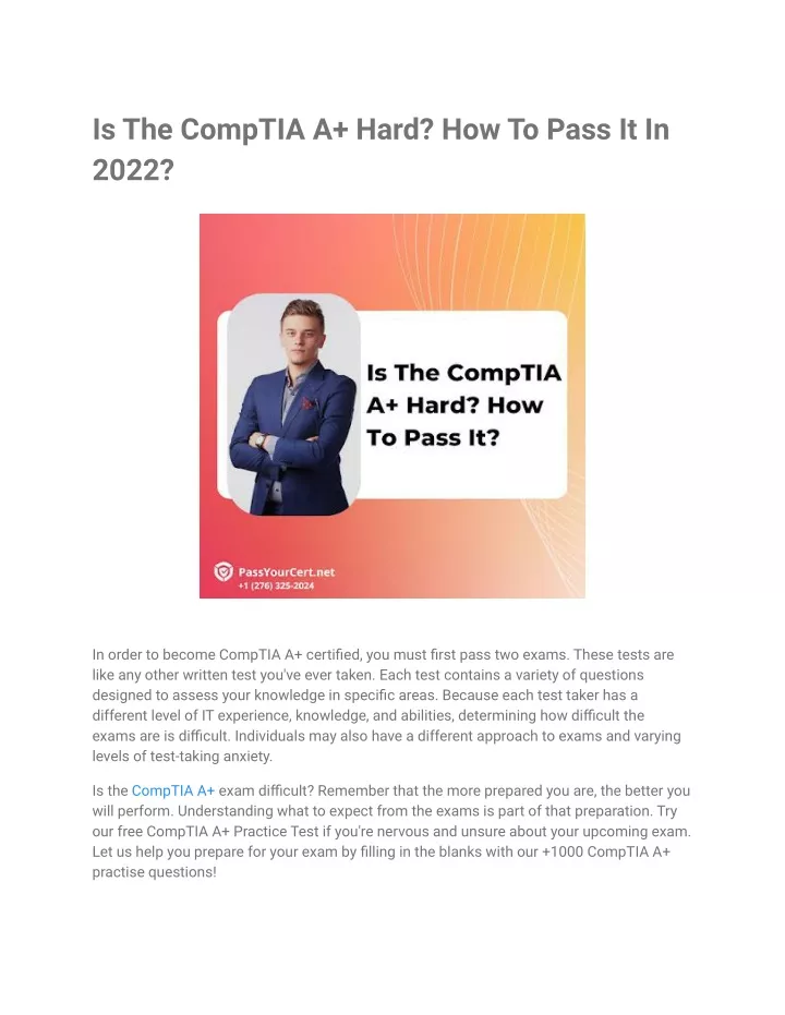 is the comptia a hard how to pass it in 2022