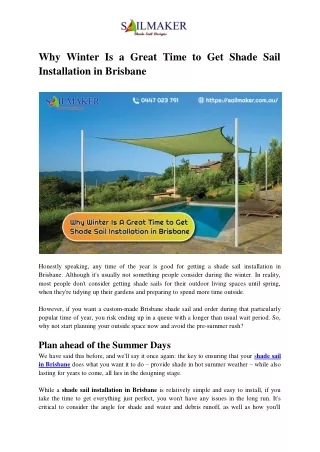 Why Winter Is A Great Time to Get Shade Sail Installation in Brisbane