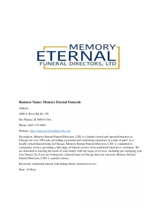 business name memory eternal funerals