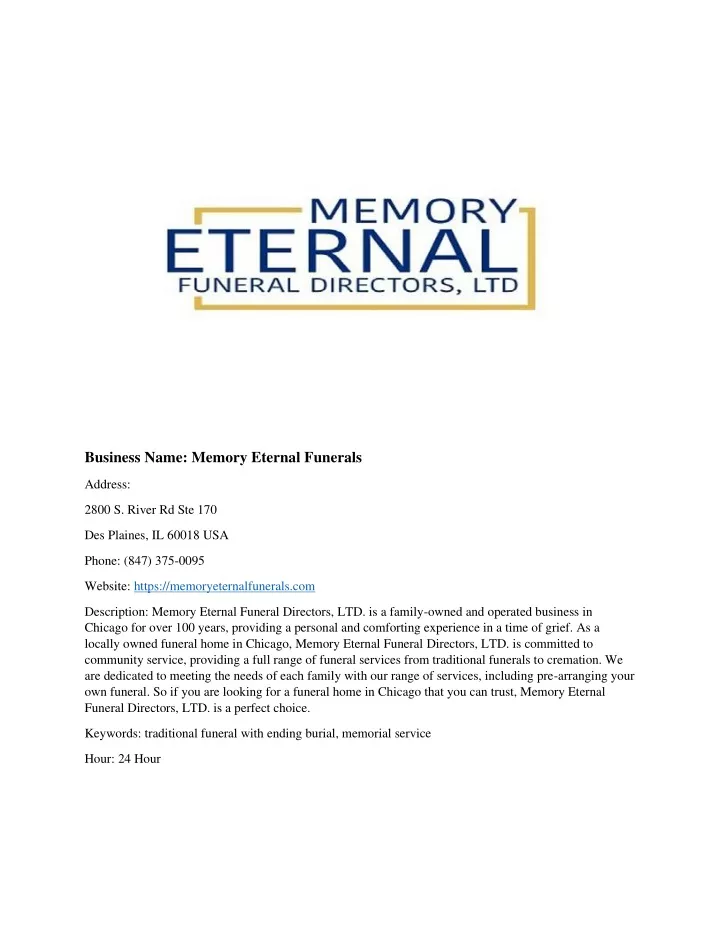business name memory eternal funerals