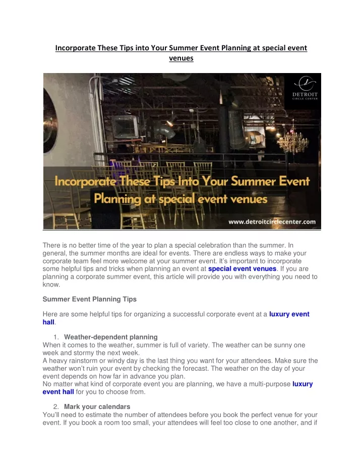 incorporate these tips into your summer event