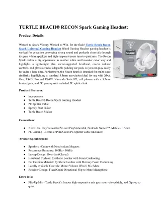 A Brief Details About Turtle Beach Recon Spark Universal Gaming Headset