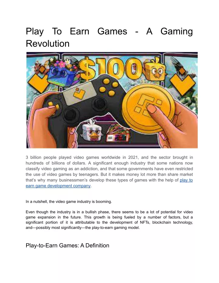 play to earn games a gaming revolution