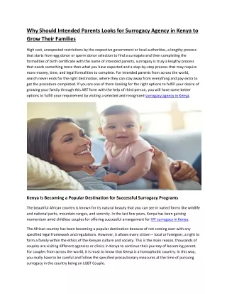 Why Should Intended Parents Looks for Surrogacy Agency in Kenya to Grow Their Families