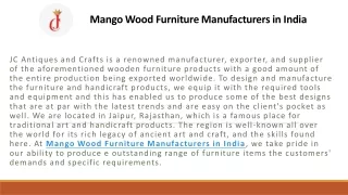 Mango Wood Furniture Manufacturers in India