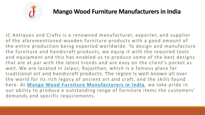 mango wood furniture manufacturers in india