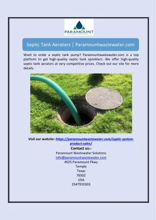 Septic Tank Aerators | Paramountwastewater.com