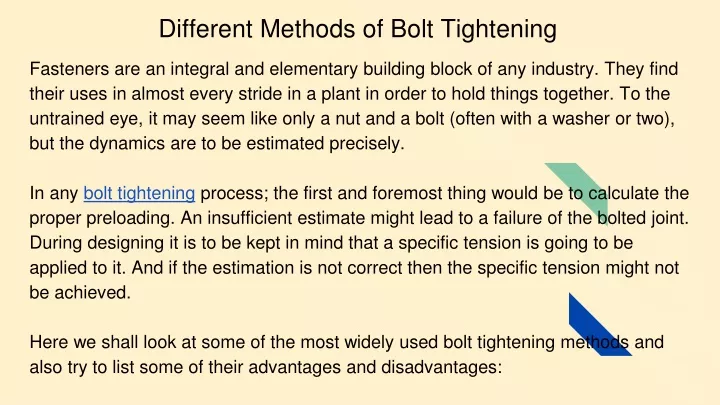 different methods of bolt tightening
