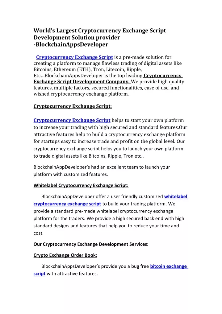 world s largest cryptocurrency exchange script