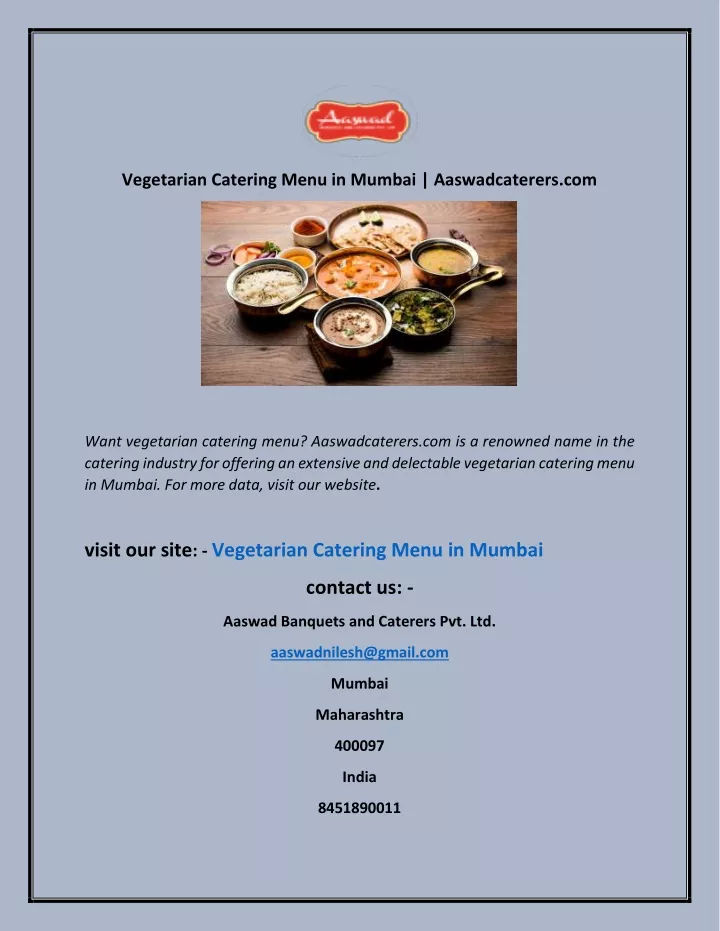 vegetarian catering menu in mumbai aaswadcaterers