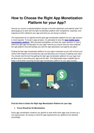 How to choose the right app monetization platform for your app