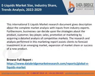 E-Liquids Market Size, Industry Share, Trends Analysis, 2022-2029
