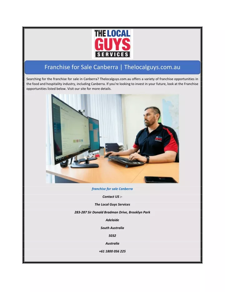 franchise for sale canberra thelocalguys com au