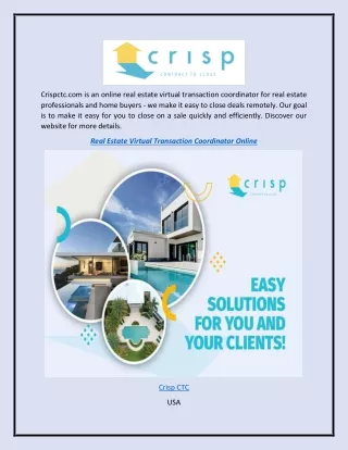 Real Estate Virtual Transaction Coordinator Online  Crispctc.com