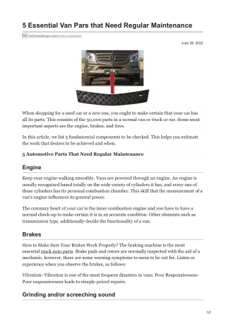 5 essential van pars that need regular maintenance