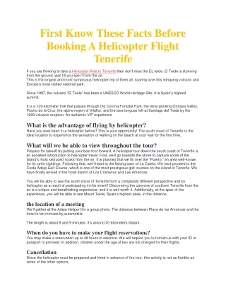 First Know These Facts Before Booking A Helicopter Flight Tenerife