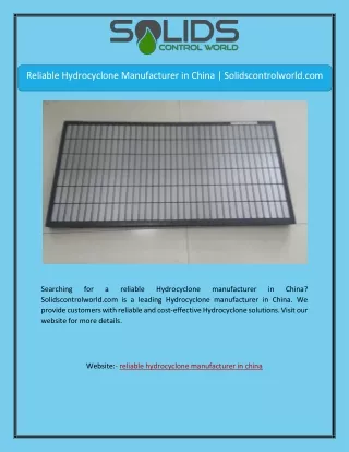 reliable hydrocyclone manufacturer in china