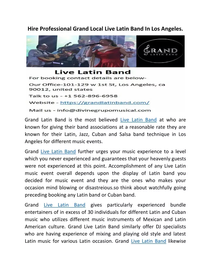 hire professional grand local live latin band