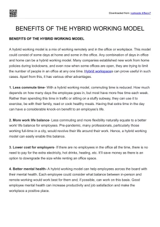 Benefits of Hybrid Working Model