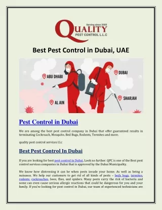 Best Pest Control in Dubai UAE