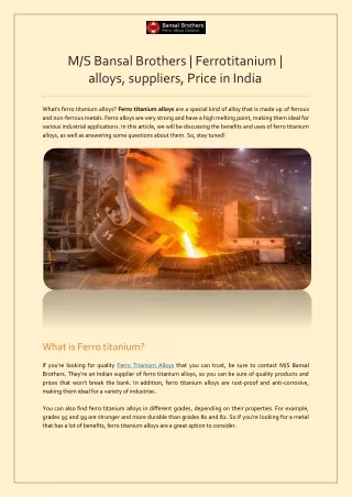 Ferro Titanium Alloys Manufacturers, Ferro Alloys Suppliers in Chhattisgarh, Ind