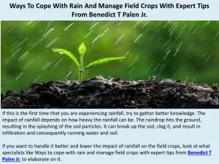 ways to cope with rain and manage field crops with expert tips from benedict t palen jr