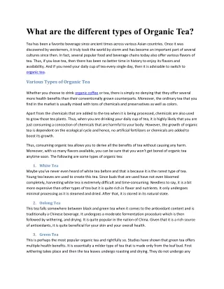 what are the different types of organic tea